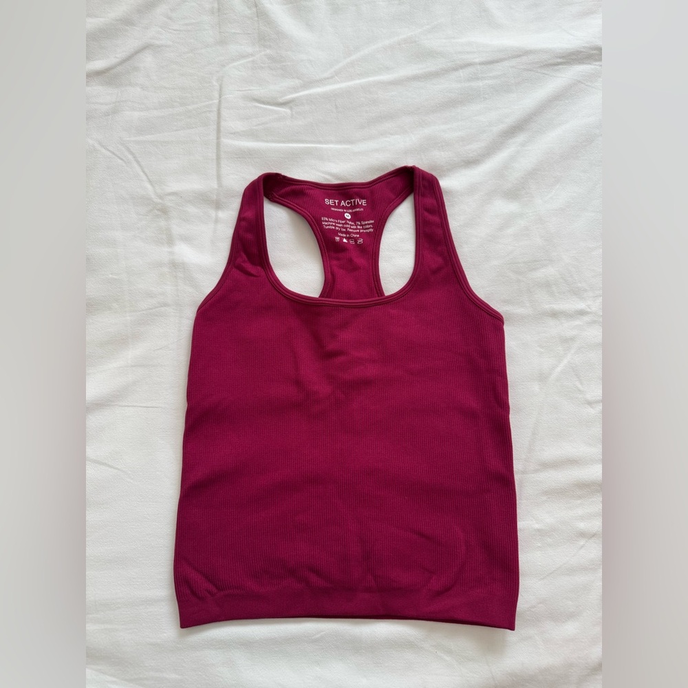 SET Active Deep Red Ribbed Tank